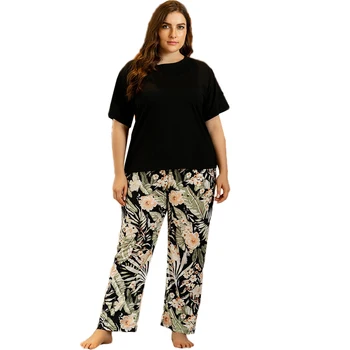 

Summer Women Pajamas Set Short Sleeve Tops Floral Print Long Pants 2 Pieces Sets Pyjamas Loungewear Nightwear Sleepwear Home PJs