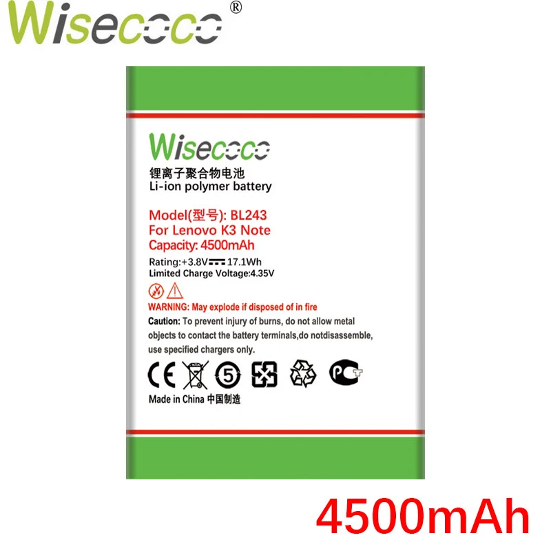 Wisecoco BL243 4500 мАч Новый аккумулятор для Lenovo K3 Note сменная батарея K50 T5 A7000 A5500 A5860 A5600