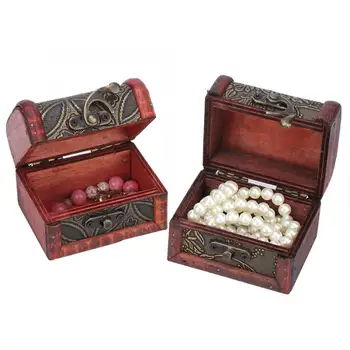 

2Pcs Handcrafted Mini Wooden Vintage Jewelry Container Holder Storage Box Delicate Jewelry Collection Packing Gift Organizer