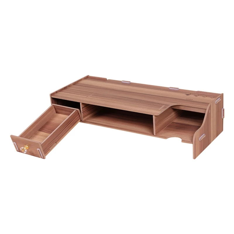  Wooden Monitor Stand Riser Computer Desk Organizer with Keyboard Mouse Storage Slots for Office Sup