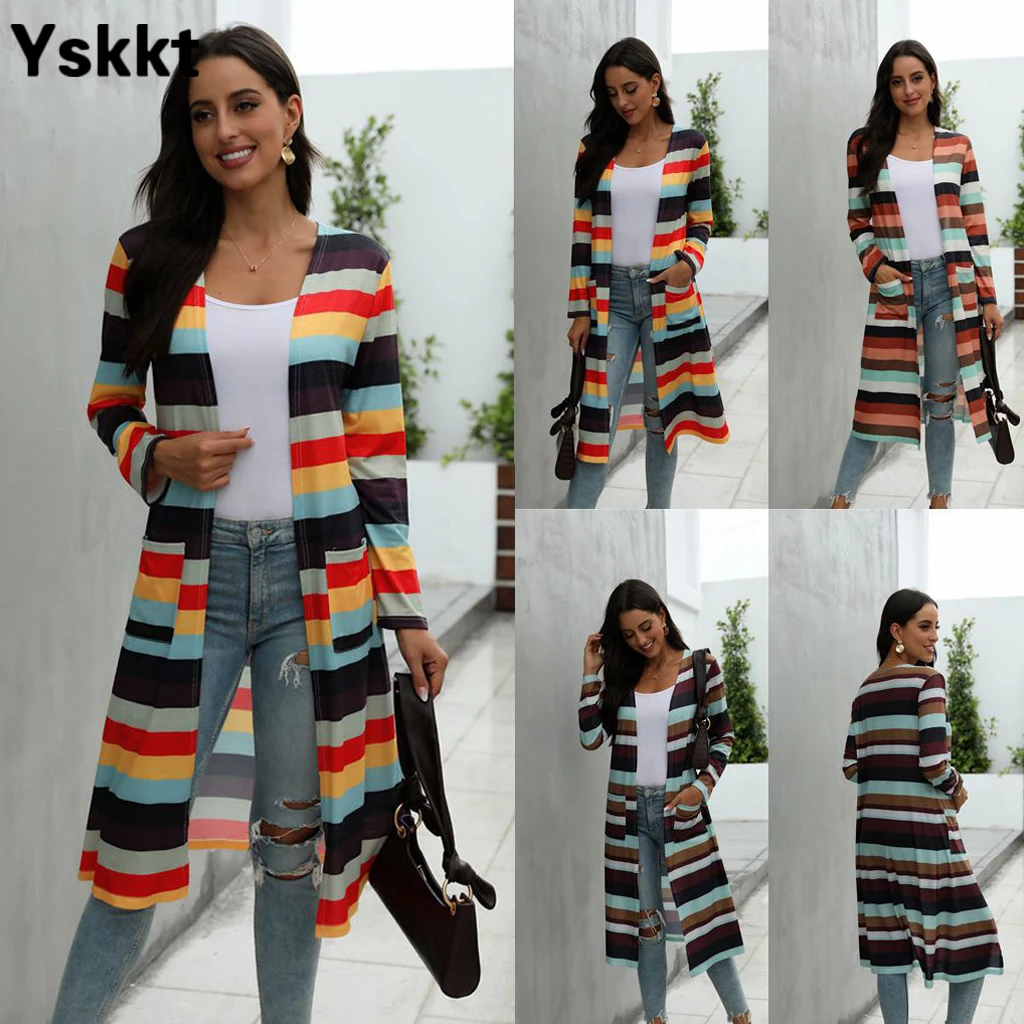 

Yskkt Long Cardigan Women Striped Print Long Sleeve Long Cardigan Jacket Autumn Oversized Cardigan Coats Free Shipping