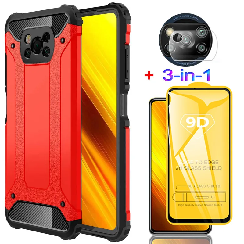 3 в 1 стекло+чехол для poco x3 nfc защитное стекло mi pocophone силиконовый чехлы телефона
