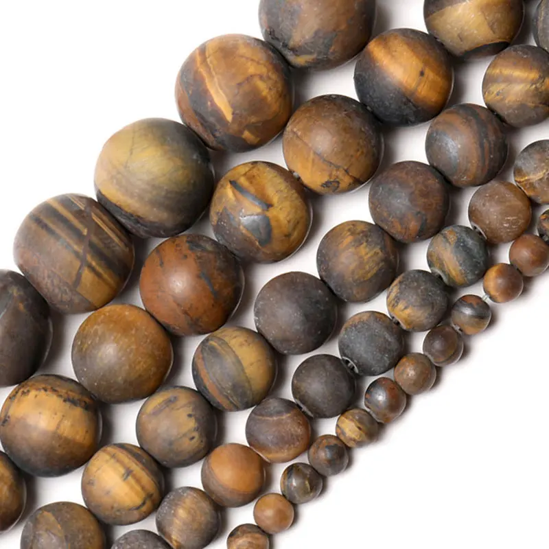 

Wholesale Natural Stone Matte Tiger eye Round Loose Beads Pick Size 15" Strand 4 6 8 10 12 MM For Jewelry Making DIY Accessories