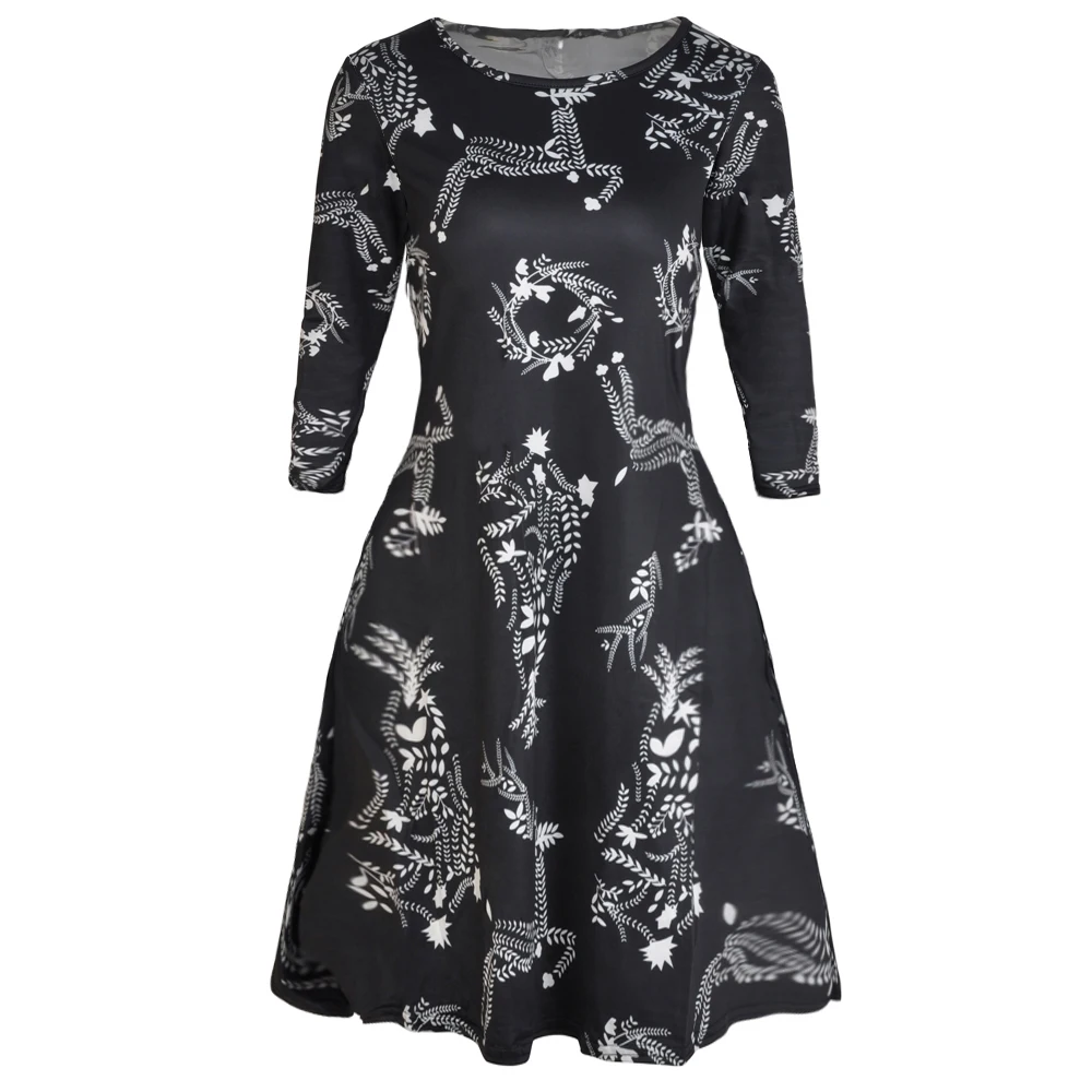Черный Рождественское платье, женское платье с принтом Санты, Vestido, новогодние вечерние платья размера плюс, зимнее рождественское платье с длинным рукавом, женское платье, ropa mujer D35 - Цвет: Черный