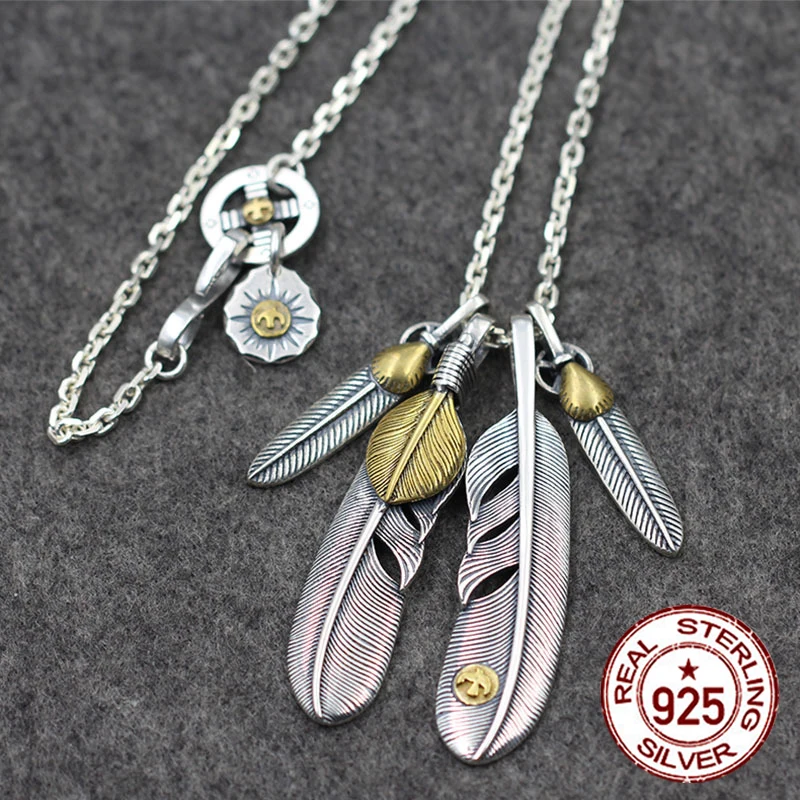 

s925 sterling silver pendant necklace personality fashion style feathers shape cross round bird set to send lover's gift