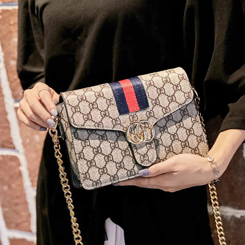 

2018 New Style Fashion Europe And America Printed Crossbody Bag Casual Versatile Mini Square Sling Bag Contrast Color Chain Wome