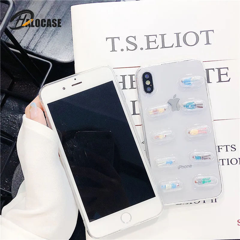 3D Милые капсулы для лекарств мультфильм чехол для iPhone 11 Pro MAX XR XS MAX 8 7 6s 6plus Прозрачный чехол для Xiaomi Note3 mi6 6X8 9