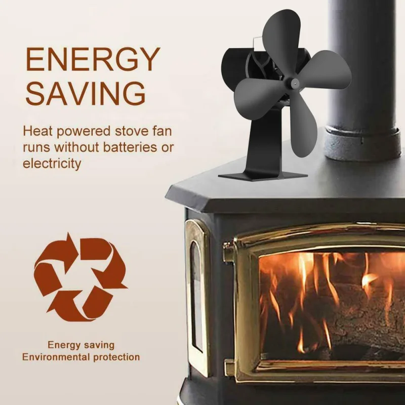 

Heat Powered Fireplace Fan Wit Handle 4 Blades Silent Operation Thermodynamic fireplace fan Circulating Warm Air Saving Fue