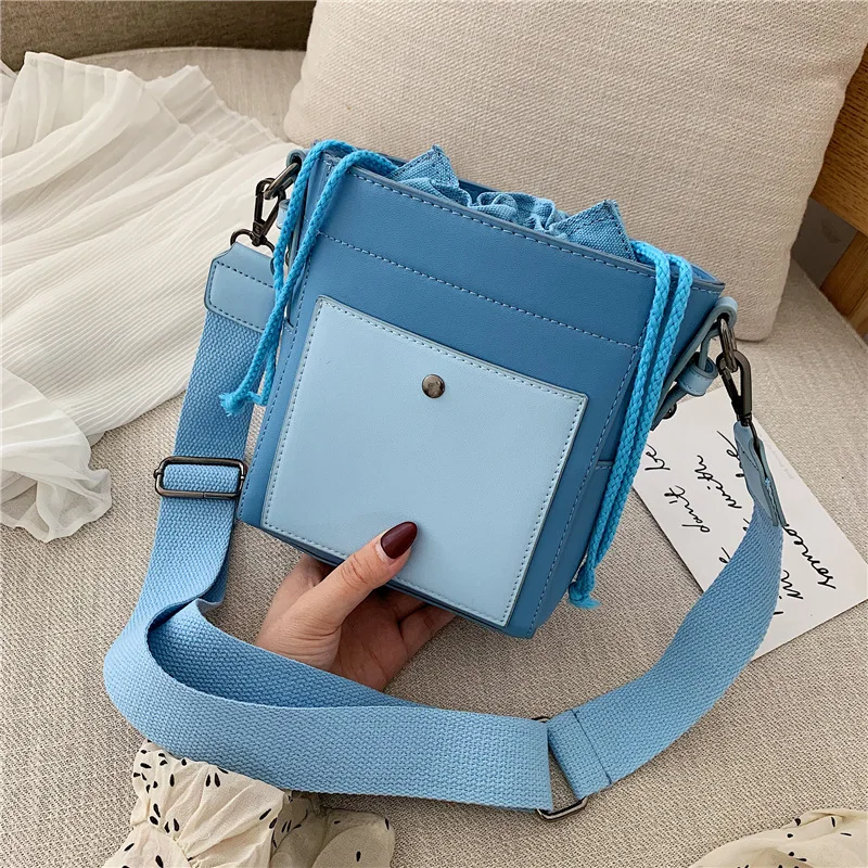 

Bucket Bag Women's 2019 New Style Korean-style Versatile Shoulder Bag Fashion Wide Strap Shoulder Bag Contrast Color WOMEN'S Bag