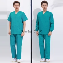 Masculino esfrega conjuntos de manga curta enfermeira uniforme com decote em v esfrega superior médico manga longa esfrega camisa cintura elástica esfrega calças workwear