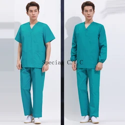 Men Scrub Sets Short Sleeve Nurse Uniform V-neck Scrub Top Doctor Long Sleeve Scrub Shirt Elastic Waistline Scrub Pants Workwear
