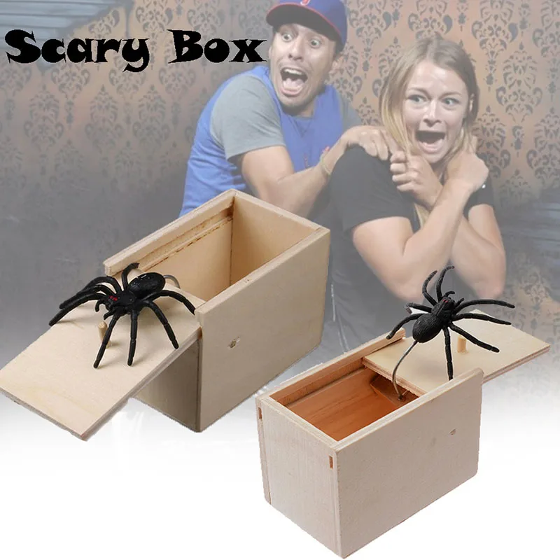 

1Pcs Novelty Hilarious Spider Scary Fool's Day Spoof Funny Box Hilarious Prank Wooden Scared Box Joke Gag Toy Surprise Gift