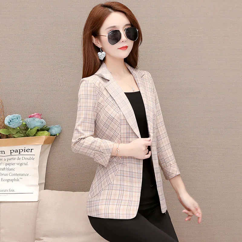 

2019 Early Autumn Suit Jacket Female Short Leisurely Slim Fit Slimming Elegant Versatile Wear Plaid Cardigan Coat