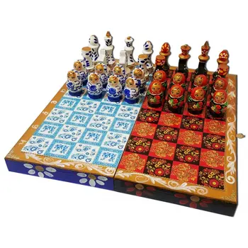 

Chess matryoshka gzhel and Khokhloma