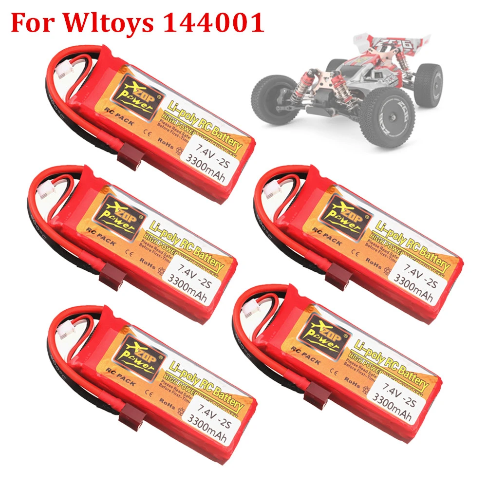 Battery For Wltoys 144001 Car 2s 7.4 V 3300mAh Lipo Battery T Plug for  Wltoys 1/14 144001 RC Car Boat Lipo Battery 1 5PCS|Replacement Batteries| -  AliExpress