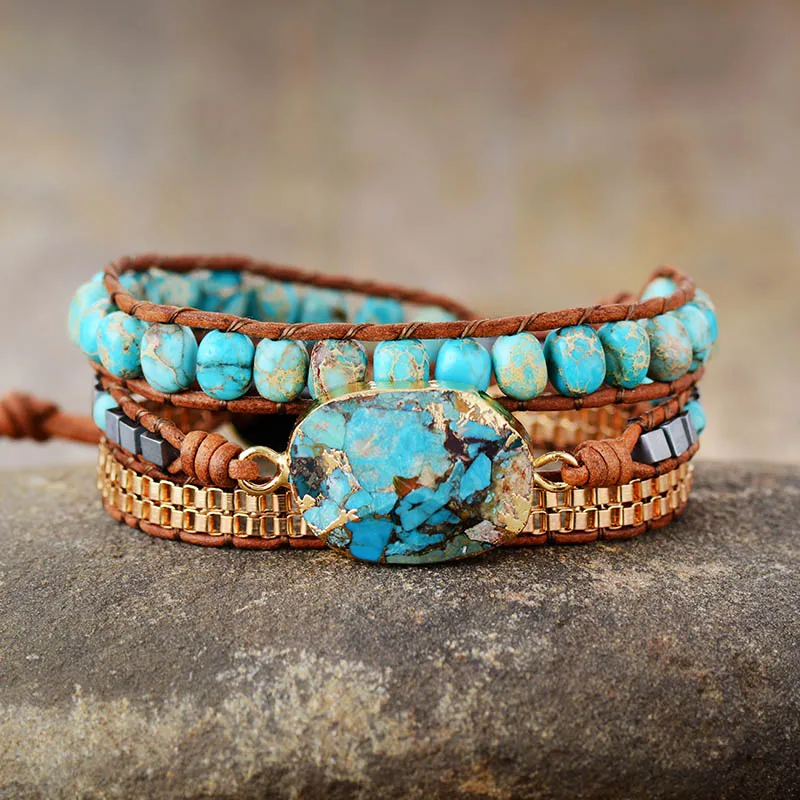 High End Leather Wrap Bracelet W/ Stones Vintage Weaving Statement Art Chain Bracelet Jewellery Gifts