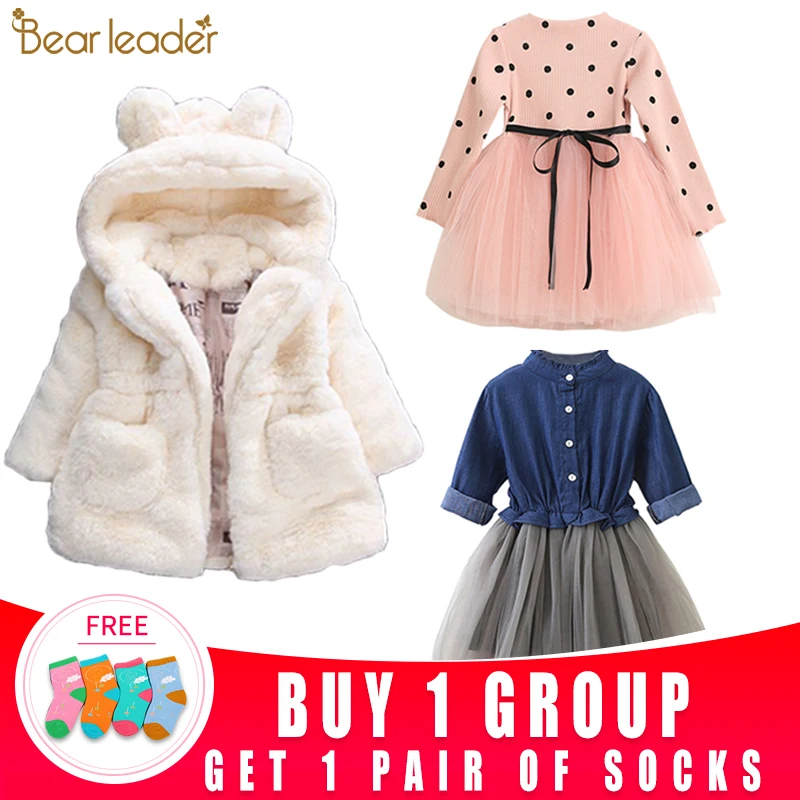 Most effective  Bear Leader Girls Coats 2020 New Winter Fashion Rabbit Ears Fur Coat Hooded Full Sleeve Thickness K