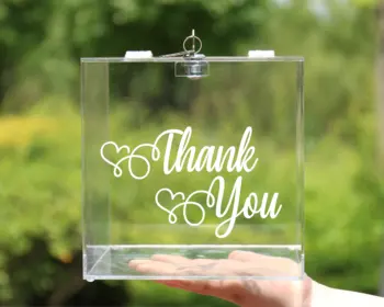 

Wedding Acrylic Card Box, 8" 10" 12" Lid Lock and Key Crystal Party Favor Holder Keepsake, Thank You Party Sign Donation Box