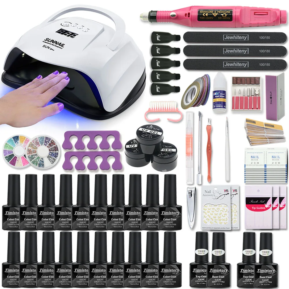 Kopen 80W Uv Lamp Nail Set Voor Manicure Kit 10 20 Kleur Gel Lak Set Nail Boor Machine Kit nail File Tool Nail Extension Set