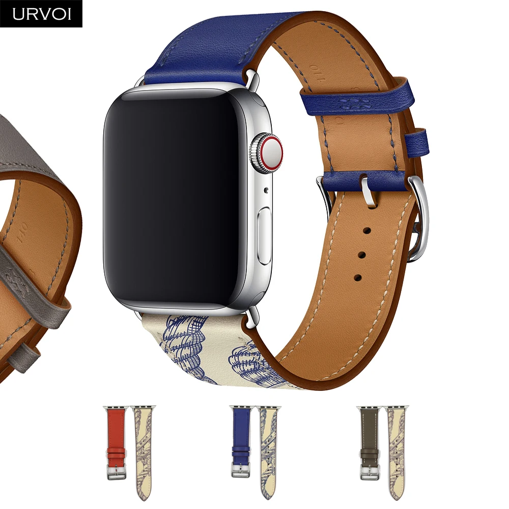 URVOI Печатный одиночный тур для apple watch series 5 4 3 2 1 ремешок Swift кожаный iWatch наручные