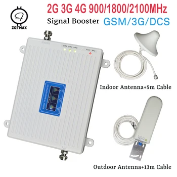 

ZQTMAX tri band mobile signal booster 2G 3G 4G signal repeater 900 1800 2100MHZ cellular amplifier for Home Office Basement