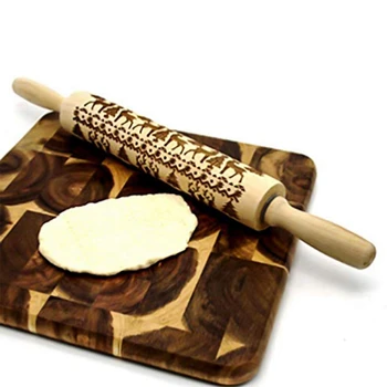 

LUDA Christmas Wooden 3D Rolling Pins Embossed, Embossing Rolling Pin with Engraved Christmas Themed Symbols for Baking Embossed