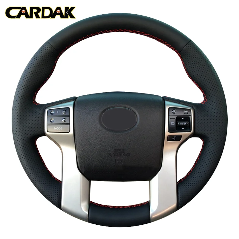 Чехол для руля CARDAK сшитый вручную черный искусственная кожа Toyota Land Cruiser Prado 2010-2014
