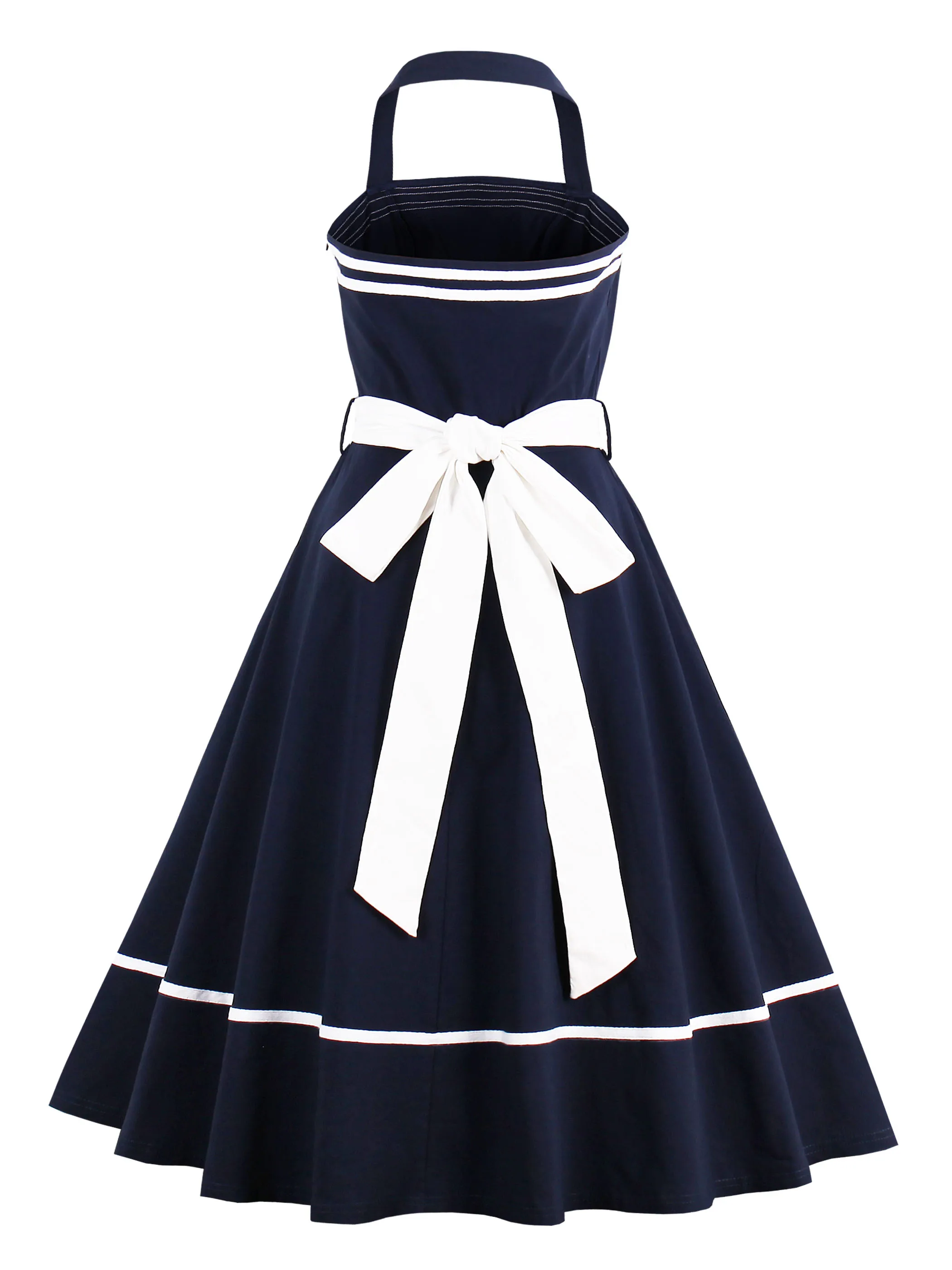 

Women Off Shoulder Halter Party Mini Dress Elegant Stripe Stylish Vintage Bow Belt Summer Sleeveless Ladies Backless Blue Dress