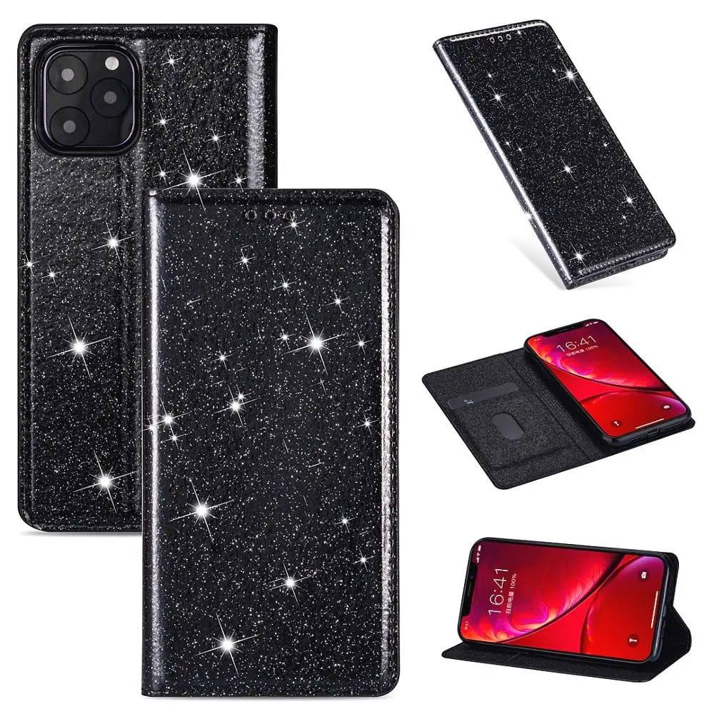 Ультратонкий блестящий кожаный магнитный флип чехол для iPhone 11 Pro 6 7 8 Plus X Xr Xs Max