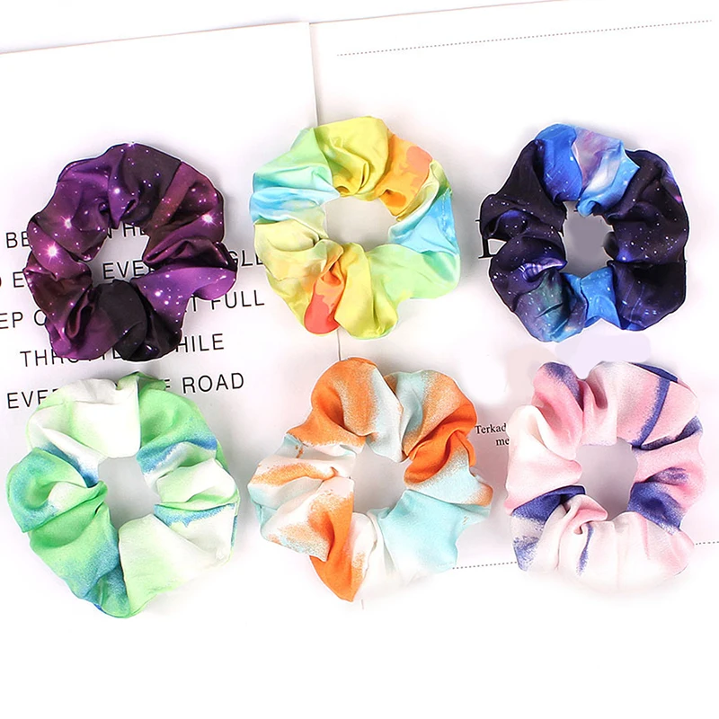 

1 pc Women Starry Sky Tie-dye Print Chiffon Scrunchie Elastic Hair Ties Fashion Girls Ponytail Holder Hair Rope Hair Accessories