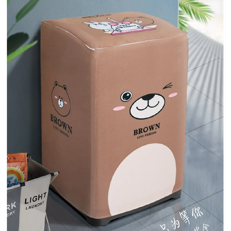 

SRYSJS Waterproof Washing Machine Cover Cartoon Pattern Thick Cotton and Linen Zipper Cover Sunscreen Protection Cover