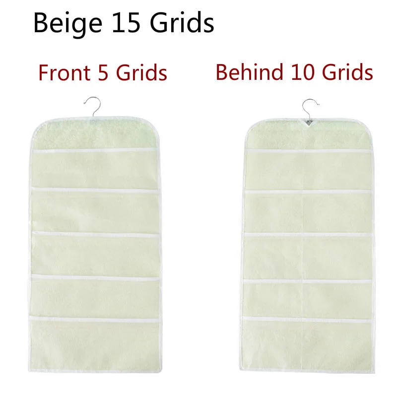 beige 15 Grids Органайзер для шкафа, органайзер для нижнего белья, двухсторонний 15/30 карманов, носки, бюстгальтер, нижнее белье, сортировка, сумка для хранения, настенная сумка для шкафа - Цвет: beige 15 Grids