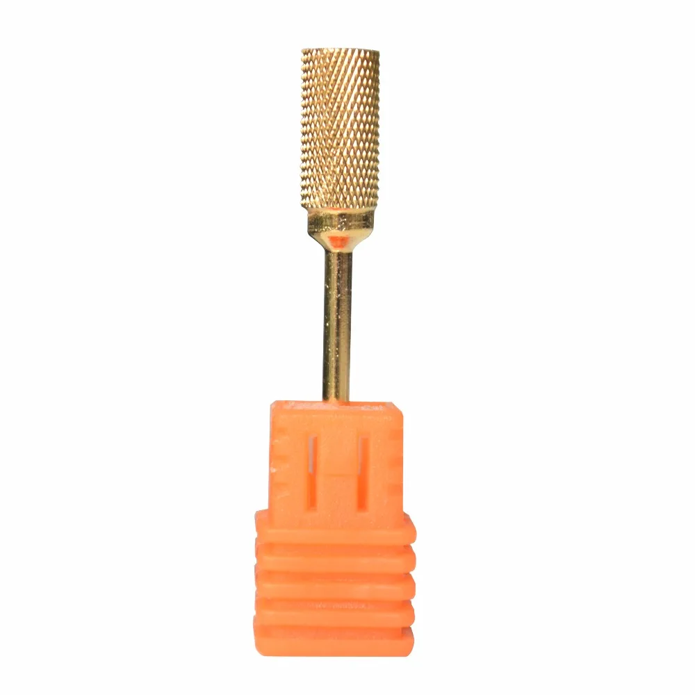 1 Pc YG8 Tungsten Steel F Size 3/32" Large Barrel Gold Plated Nail Drill Bit Grinding Head Tool For Nail Art Drill Machine
