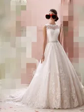 

2019 custom Spring Stylish Sheer Neckline Lace Illusion Beaded Sexy Back A-line Bridal Wedding Dresses Vestido De Noiva Tulle