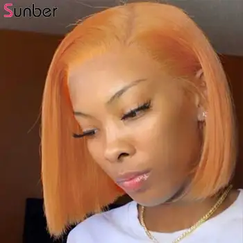 

Sunber 13x4 150% density Pre-plucked lace front Wig human remy colorful Orange Natural Brazilian Bob Lace Front human hair wig