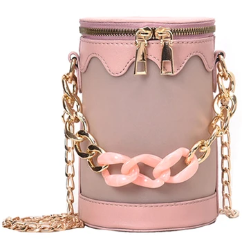 

Women'S Bucket Summer Handbag New Korean Fashion Chain Small Round Bag Stitching Shoulder Messenger Bag