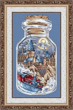 

G cross stitch Kits Lovely Counted Cross Stitch Kit City Train in a Bottle Jar Industrial Age Vintage Chic Bottles Jars Memory