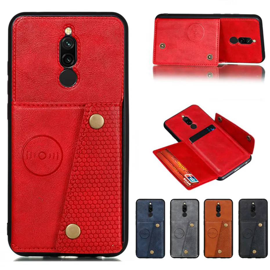 Кожаный чехол-книжка для Xiaomi Redmi 8 8A чехол-бумажник с отделением карт чехол
