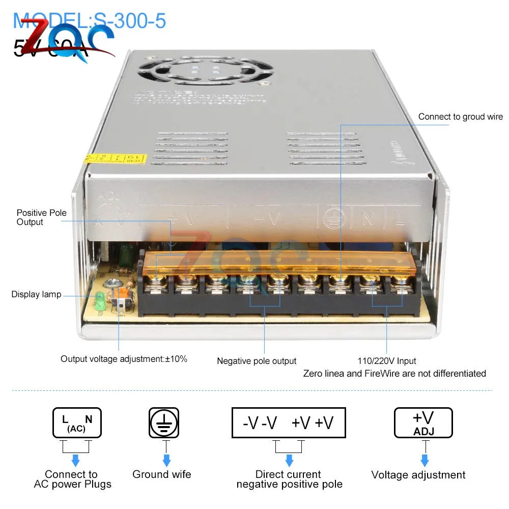 AC-DC, импульсный источник питания, адаптер, светильник, Трансформатор 110 В 220 В до 5 В 60А 300 Вт для светодиодной ленты CCTV, регулятор напряжения