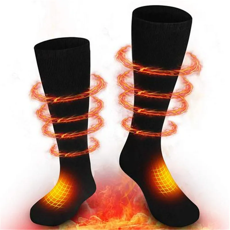 Зимние носки с подогревом с 2 литиевыми батареями, хлопковые лыжные велосипедные ножные электрические спортивные согревающие носки, USB теплые носки для ног - Цвет: black