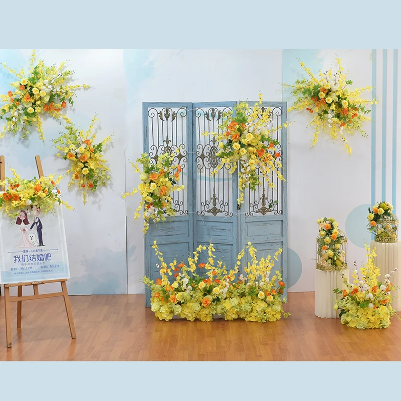 Yellow Artificial Flowers Wedding Arch Hang Flower Rows Floral