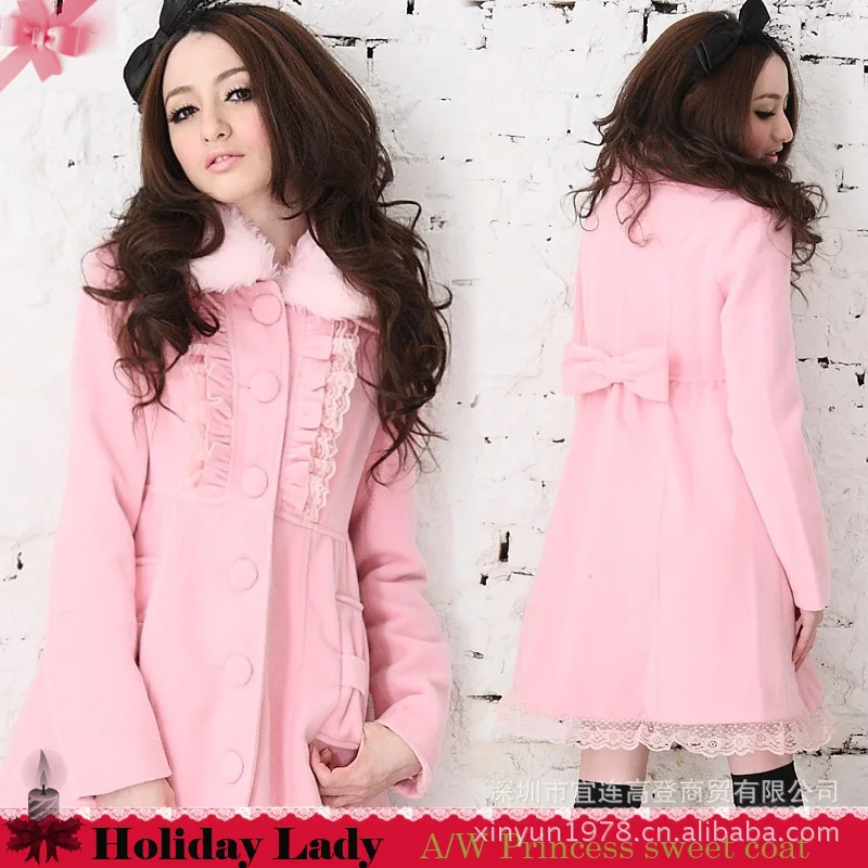 

Sweet Coat Fur Collar Princess Lace Extended Edition Coat 1091