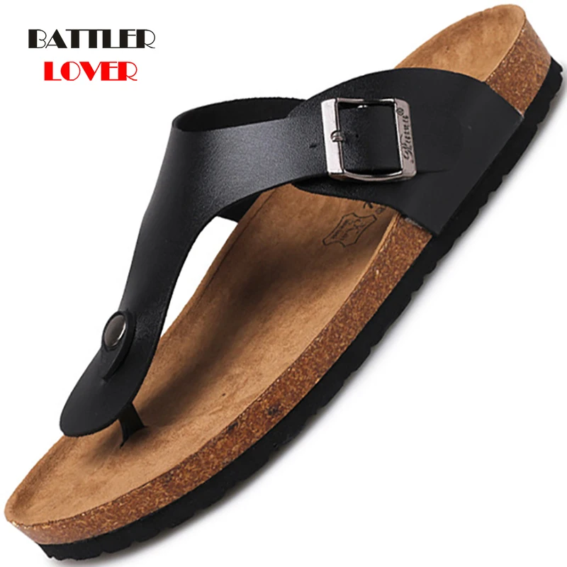 Summer Men Cork Slippers PU Leather Men