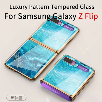 

Fold Case For Samsung Galaxy Z Flip Luxury Pattern Tempered Glass Hard Protective Cover For Samsung Z flip F7000 F700F Cover