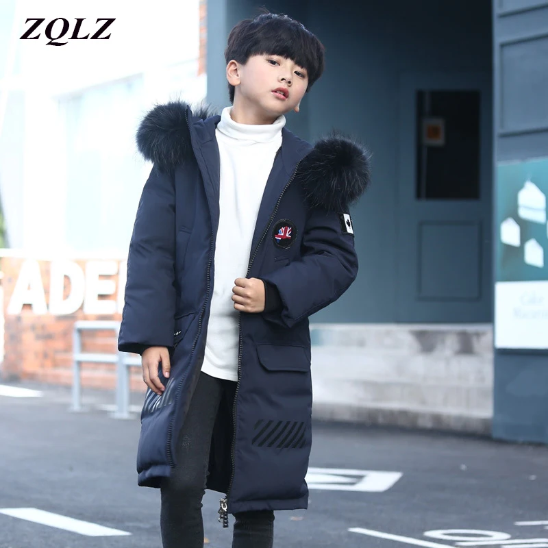 

ZQLZ Duck Down Raccoon Fur Big Boys Winter Jacket 2019 New Hooded Casual Thick Warm Children's Outerwear Boy Loose Coat Kids