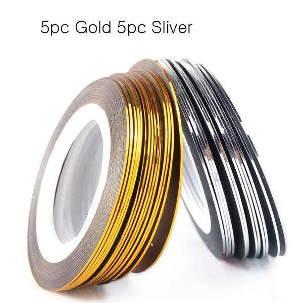 0.5mm Gold Silver Striping Tape Line Stickers For Nails Curve Shining Laser Stripe Line Nail Art Decoration Gel Acrylic CH1009-1 - Цвет: 5pc Gold 5pc Sliver