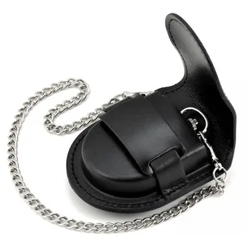 

Male PU Leather Cover With Chain Fashion Vintage Classic Cusual Pocket Watch Box Holder Case Purse Bag