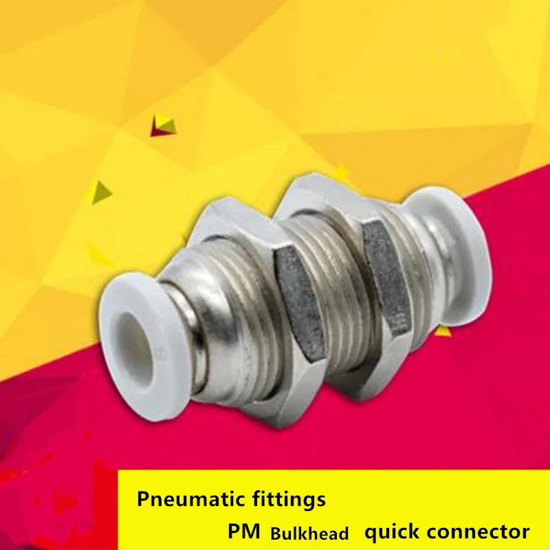 25pcs White Pneumatic Straight Bulkhead Union Pm4/6/8/10/12/16 Outside