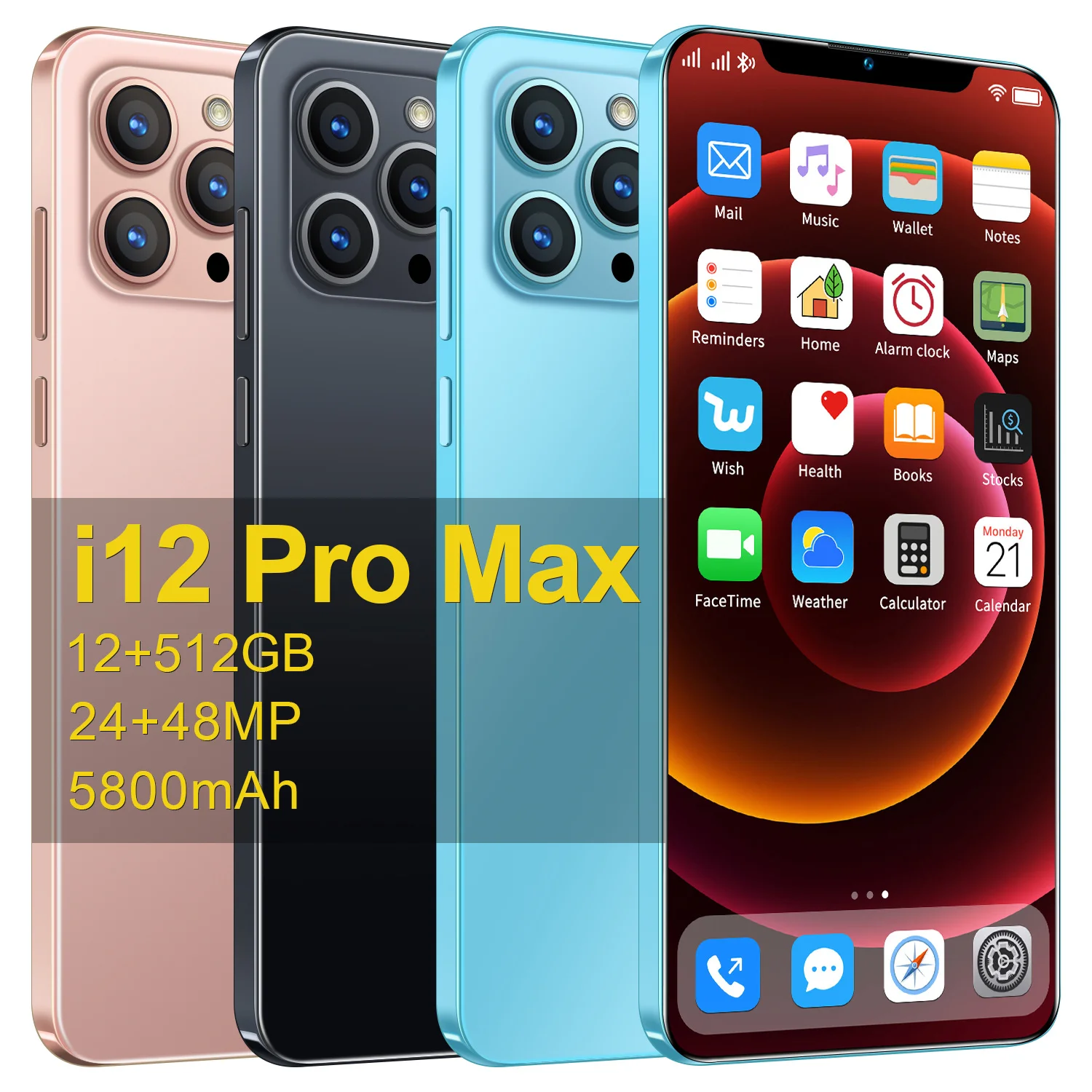 2021 Global Version i12 Pro Max Smartphone 6.7-inch Full Screen 12GB +512GB Android 10 Ten Core 5800mAh Telefon Mobile Phone