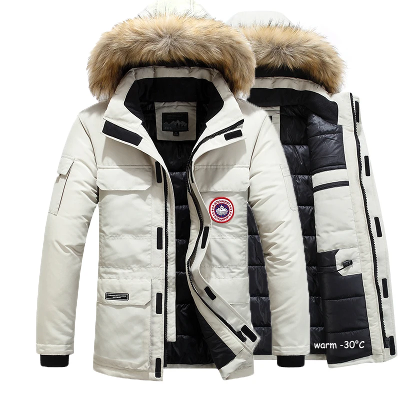 

men jacket 5XL 6XL 2019 New winter coat mens parka splice embroidery Thicken jackets Leisure Hooded Windproof warm Down Coats